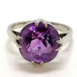 9ct marked white gold amethyst stone set ring - size M½ & 3.3g total weight