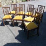 Set of eight mahogany chairs with drop in seats circa 1920s with ivorine retail plaque J. Hunter &