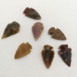 Qty (7) of antique arrowheads - longest 3.6cm