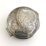 Antique Victorian silver wafer box / pyx with engraving to hinged lid & original gilded interior -
