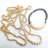 Qty of antique ivory beads (4 strands) - longest 76cm ~ t/w antique unmarked silver & ivory necklace