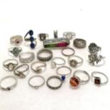 23 x silver rings inc stone set, snake, rotating ball etc - total weight 70g ~ a couple are a/f