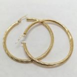 Italian 9ct hallmarked gold pair of large twisted hoop earrings - 5.2cm diameter & 3.2g ~ both