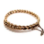 Antique 9ct marked gold bangle with bead decoration by M&J (safety chain a/f) - 11.8g total weight
