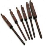 6 x antique wooden whistles from a church organ - longest 33cm