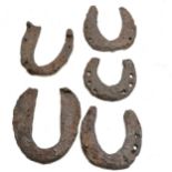 5 x medieval horseshoes - largest 13cm x 12cm