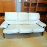 Vintage G-Plan mahogany and cream leather 3 seater sofa. 180cm wide x 90cm high x 85cm deep. In