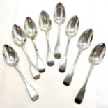8 x Ireland (Dublin) silver rat-tail spoons ~ 6 x 1831 by James Le Bas & 2 x 1832 by Smith &