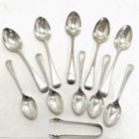 10 x silver teaspoons (longest 13cm) & pair small sugar nips - 153g