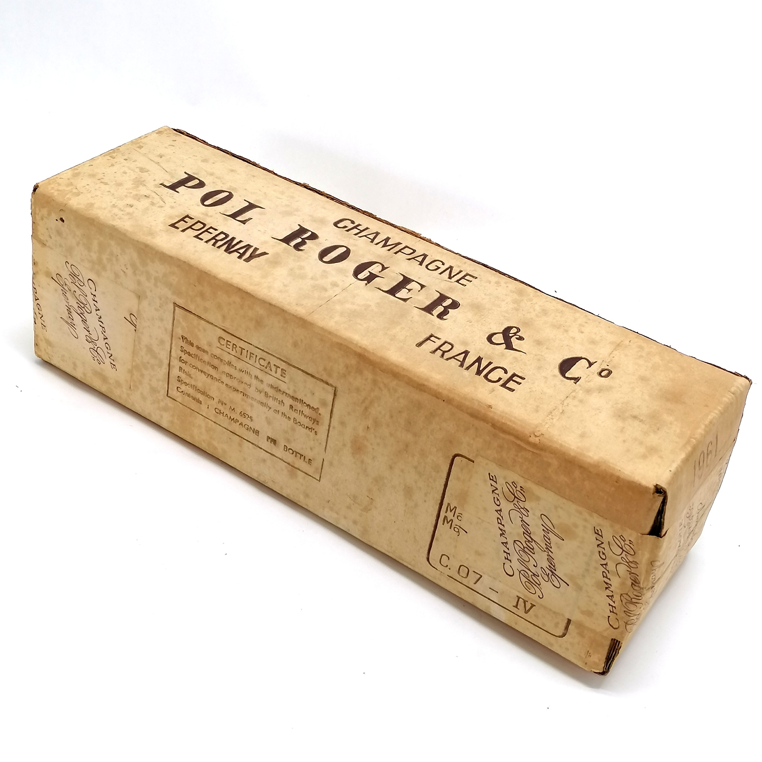 Pol Roger & Co 1961 original cased bottle of champagne - 36cm x 10cm x 10cm - Image 2 of 2