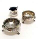 3 x silver salt cellars inc 1913 Ireland (Dublin) with lion mask feet by West & Son, Victorian &