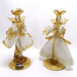 Pair of Venetian murano glass figures of ladies signed G Toffolo ~ 27cm high & 1 has broken base