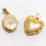 2 x 9ct hallmarked gold lockets inc heart shaped - 3.4g