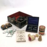 Qty of oddments inc sewing, whist marker, Reeves & Sons cased compasses etc