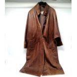 Antique men's brown leather car coat, in used condition