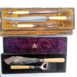 Antique cased carving set by G Williams, T/W cased fish server, both cases lids detached