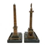 Pair of antique French silvered bronze models of Column of the Grande Armée (Napoleon Bonaparte) &