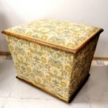 Antique rosewood upholstered ottoman on bun feet - 62cm x 50cm x 50cm high