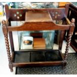 Oak hall / stick stand with glove box with original metal insert - 79cm high 72cm wide & 26cm deep