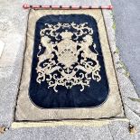 Large brocade armorial wall hanging on a wooden pole 2m long x 240cm drop