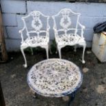 Aluminium pair of garden armchairs and round coffee table