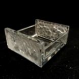 R Lalique colmar cigarette box - 10cm x 11cm ~ missing lid, has hole in centre & has chips to some