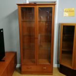Vintage mahogany G-Plan two door glazed unit with drawer underneath 90cm wide x 185cm high x 38cm