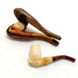 Antique meerschaum pipe in the form of a hand holding an egg (16cm long) in its original fitted case