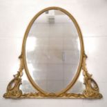 Antique gilt framed oval over mantle mirror 135cm high x 107cm wide Frame has been over painted