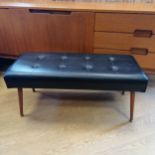 Mid 20th century black leatherette long stool with button detail 93cm long x 40cm deep x 42cm high