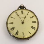 Antique silver cased pocket watch (4cm diameter) - J F Jacot, Locle - for spares / repairs