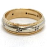 9ct hallmarked white & yellow gold ring set with diamonds - size S & 6g total weight