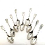 9 x Ireland (Dublin) 1838 silver rat-tail spoons by R W Smith ~ 426g - In good used condition