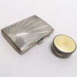 Silver yellow guilloche enamel lidded powder compact (with mirror inside) by Aaron Lufkin Dennison