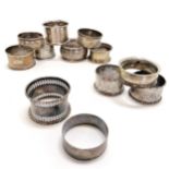 12 x silver napkin rings inc 1 pair and 3 others with no dedication - 194g & all in worn condition