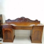 Regency mahogany twin pedestal sideboard, in three parts, with cellarette drawer to one cupboard,