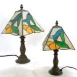 Pair of Tiffany style table lamps with metal bases 40cm high. In good used condition. PAT tested