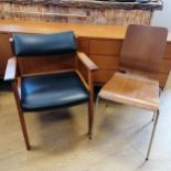 Mid 20th century office/dining chair with black leatherette seat and tilting back 80cm high x 62cm