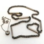 Silver continental marked heavy gauge neckchain - 86cm t/w silver stone set pendant on a silver