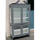 Continental grey four door glazed cabinet with white painted interior . 210cm high x 115cm wide x