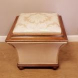 Antique mahogany square Ottoman with cream upholstery and bun feet with casters 54cm high x 56cm x