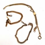 3 x antique gold plated watch albert chains (1 lacks T-bar) - longest 35cm with sliding