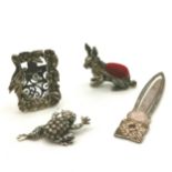 Silver lot - miniature hare pincushion, miniature picture frame with easel back (3cm high), frog