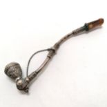 Jerusalem Bezalel silver pipe with horn mouthpiece - 12cm & 24g