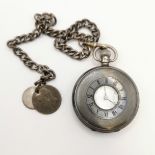 Antique silver cased half hunter gents pocketwatch (5cm diameter in a silver Dennison case with