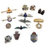 Small qty of military badges inc RNAS (enamel), sweetheart Leinster etc
