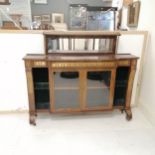 Antique Rosewood side cabinet with glazed front, mirrored back and inlaid brass detail with later