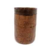 Antique grain measure inscribed 1761 with an iron rim to top - 19cm high & 12cm diameter
