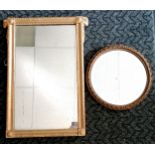 Antique pier glass mirror with rams head detail - 62cm x 46cm t/w circular bevel mirror - 34cm