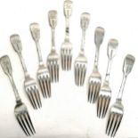 9 x Ireland (Dublin) 1838 silver forks by R W Smith ~ 411g - In good used condition